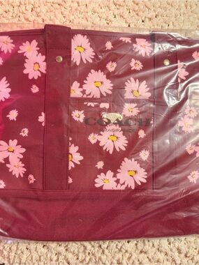 Coach Maroon Tote with Pink Daisy Print